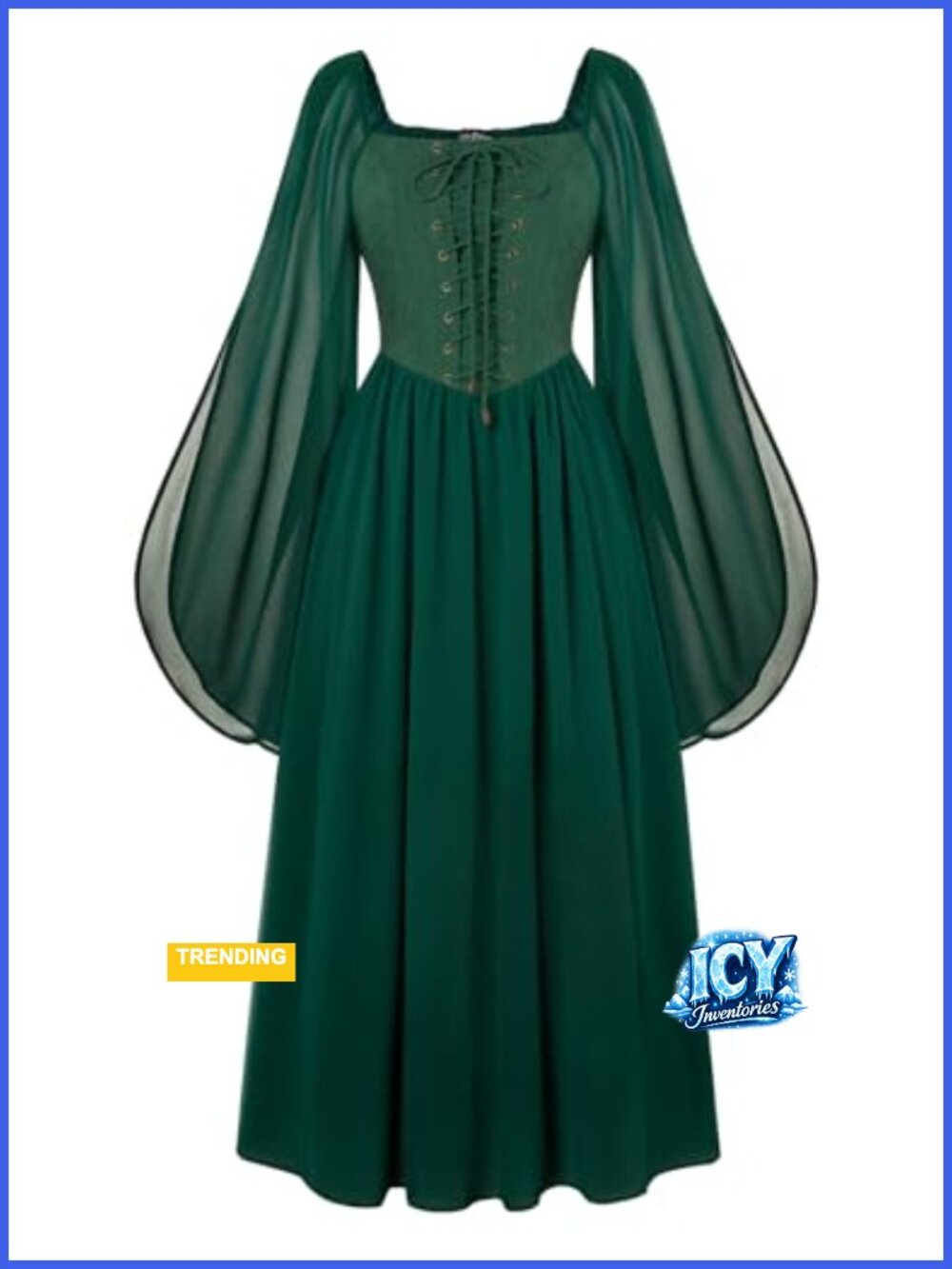 Medieval Witch Dress Renaissance Costume for Women with Bell Sleeves and Pockets